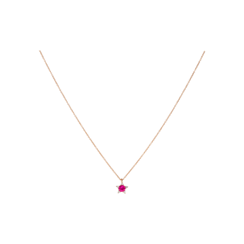 COLLANA STELLA IN ORO ROSA CON RUBINO E DIAMANTI - C078/2-RB