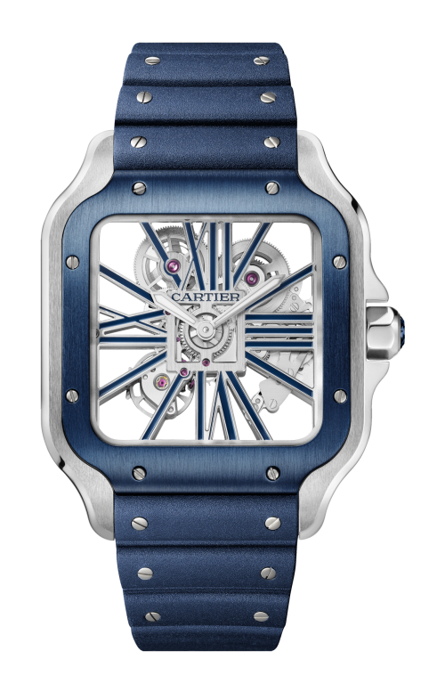 SANTOS DE CARTIER, MODELLO GRANDE, SCHELETRATO, ACCIAIO, MANUALE - WHSA0026