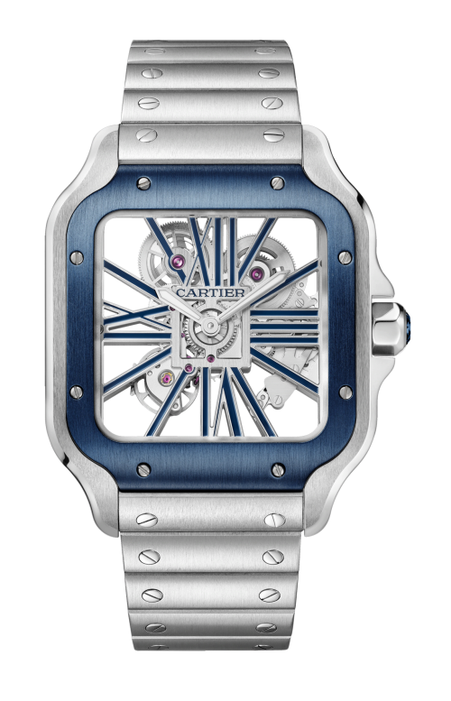 SANTOS DE CARTIER, MODELLO GRANDE, SCHELETRATO, ACCIAIO, MANUALE - WHSA0026