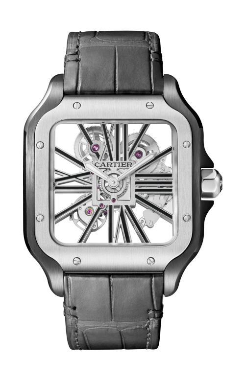 SANTOS DE CARTIER, MODELLO GRANDE, SCHELETRATO, ACCIAIO, MANUALE - WHSA0027