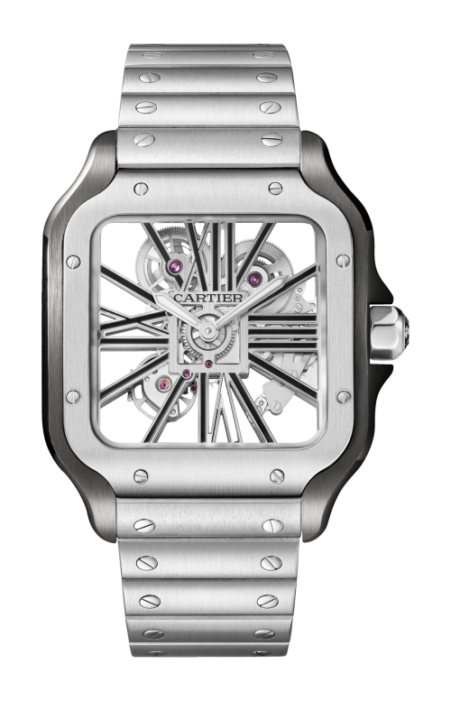 SANTOS DE CARTIER, MODELLO GRANDE, SCHELETRATO, ACCIAIO, MANUALE - WHSA0027