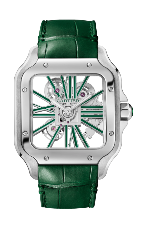 SANTOS DE CARTIER, MODELLO GRANDE,  SCHELETRATO, ACCIAIO, MANUALE - WHSA0028