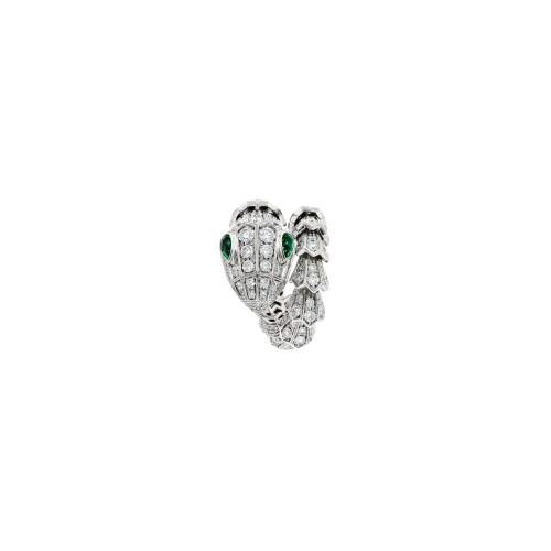 ANELLO SERPENTI IN ORO BIANCO CON PAVÉ DI DIAMANTI E SMERALDI - AN858323