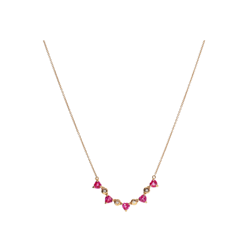 COLLANA IN ORO ROSA CON CUORI IN ZAFFIRI ROSA E  DIAMANTI - C069/4-ZR