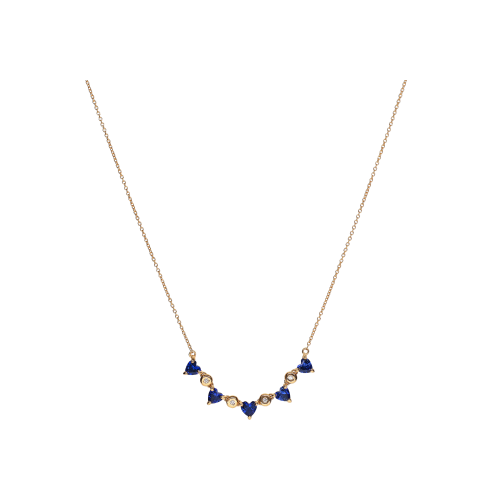 COLLANA IN ORO ROSA CON CUORI IN ZAFFIRI BLU E  DIAMANTI - C069/4-ZB