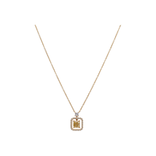 COLLANA IN ORO ROSA CON DIAMANTE FANCY YELLOW E DIAMANTI BIANCHI - VNH01871DDYP