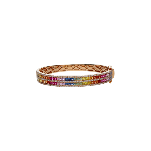 BRACCIALE RIGIDO RAINBOW IN ORO ROSA CON DIAMANTI E ZAFFIRI MULTICOLOR - KB1112/MS