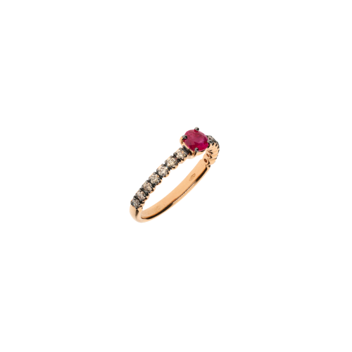 ANELLO IN ORO ROSA CON RUBINO E DIAMANTI BROWN - FA1141R007002N