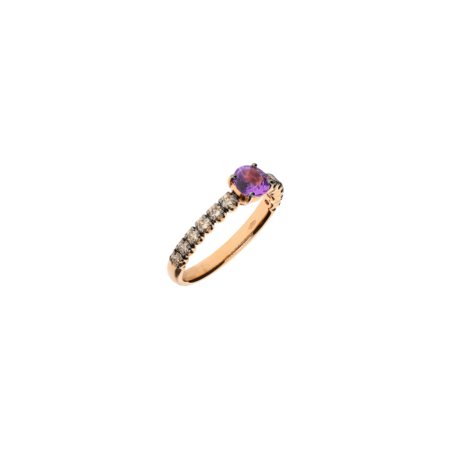 ANELLO IN ORO ROSA CON ZAFFIRO VIOLA  E DIAMANTI BROWN - FA1142R011002N