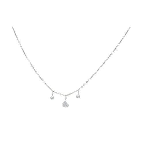 COLLANA IN ORO BIANCO CUORE IN PAVÉ DI DIAMANTI E DIAMANTI PENDENTI - C054/23