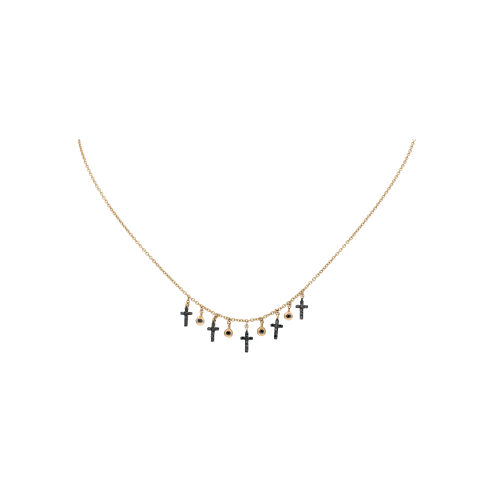 COLLANA GIROCOLLO CROCI IN ORO ROSA E DIAMANTI NERI