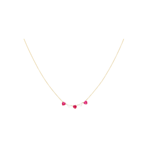 GIROCOLLO IN ORO ROSA CON CUORI DIAMANTI E RUBINI