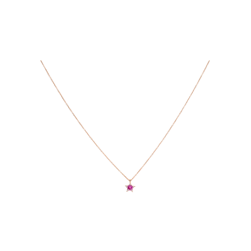 COLLANA STELLA IN ORO ROSA CON ZAFFIRO ROSA E DIAMANTI - C078/2-ZR