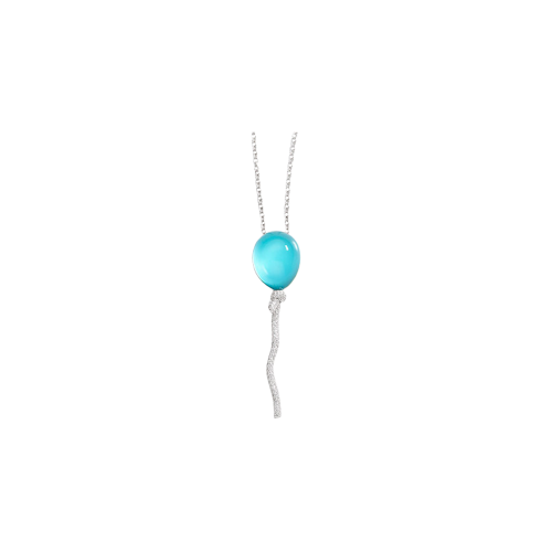CIONDOLO PALLONCINO MINI IN ORO BIANCO CON DIAMANTI, TURCHESE E CRISTALLO DI ROCCA - PG0786C200