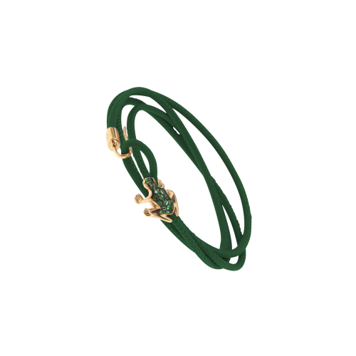 BRACCIALE HAPPY FROG IN PELLE VERDE, ORO ROSA E SMERALDI - DHF12BRRNSMXV - DHF12BRRNSMXV