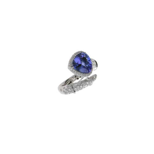 ANELLO IN ORO BIANCO CON TANZANITE CUORE E PAVE' DI DIAMANTI - PU4800A