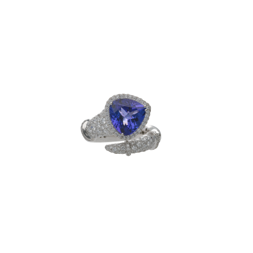 ANELLO IN ORO BIANCO CON TANZANITE CUORE E PAVE' DI DIAMANTI - PU4800A