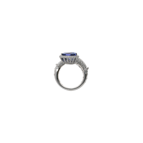 ANELLO IN ORO BIANCO CON TANZANITE CUORE E PAVE' DI DIAMANTI - PU4800A