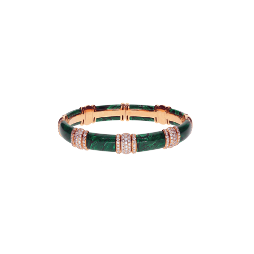 BRACCIALE RIGIDO IN ORO ROSA CON DIAMANTI E MALACHITE - PU4709M