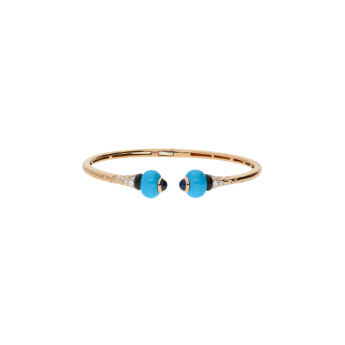 BRACCIALE RIGIDO IN ORO ROSA CON DIAMANTI, ZAFFIRI BLU, TURCHESE E ONICE - PU4863Z