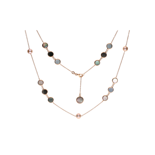 COLLANA LUNGA IN ORO ROSA CON PERLE E MADREPERLA - 0002121N00