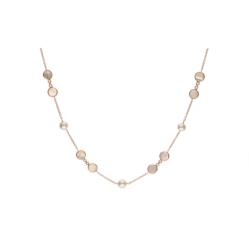 COLLANA GIROCOLLO IN ORO ROSA CON PERLE E MADREPERLA - 0002124B00