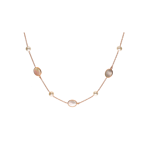 COLLANA GIROCOLLO IN ORO ROSA CON PERLE E MADREPERLA - 0002129BP0