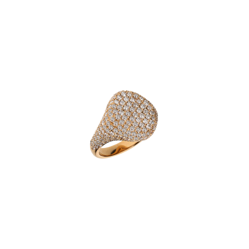 ANELLO CHEVALIER IN ORO ROSA CON PAVÉ DI DIAMANTI BIANCHI - 000-3531-204