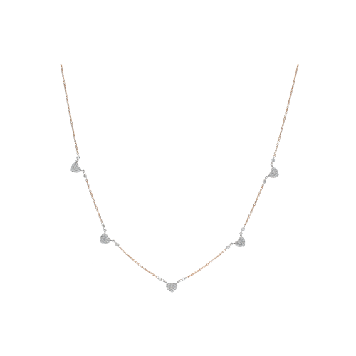 COLLANA IN ORO ROSA CON CUORI IN ORO BIANCO E PAVÉ DI DIAMANTI - C054/4/2