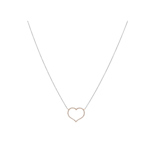 COLLANA IN ORO BIANCO  CON CUORE SHILHOUETTE IN ORO ROSA E PAVÉ DI DIAMANTI - C081/4-OB