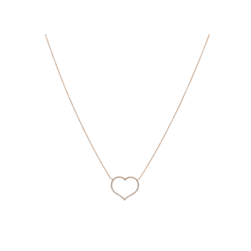 COLLANA IN ORO ROSA CON CUORE SILHOUETTE IN PAVÉ DI DIAMANTI BIANCHI - C081/4-OR