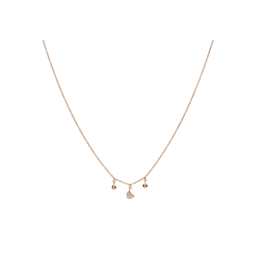 COLLANA IN ORO ROSA  CUORE CON PAVÉ DI DIAMANTI E DIAMANTI PENDENTI - C054/23