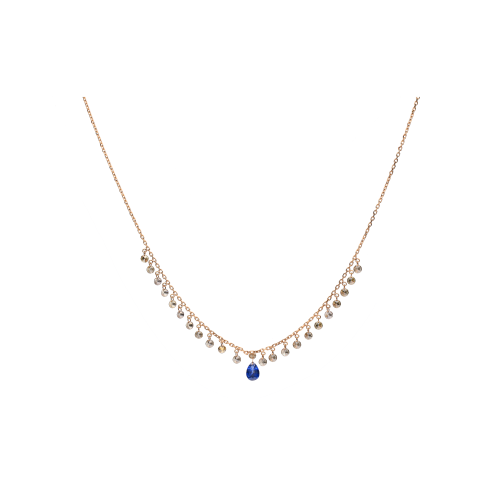 COLLANA IN ORO ROSA CON DIAMANTI BROWN E ZAFFIRO BLU - C069/36-ZB