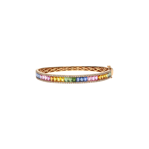 BRACCIALE RAINBOW DEMI-TENNIS IN ORO ROSA CON ZAFFIRI MULTICOLOR E DIAMANTI - KB1046/MS