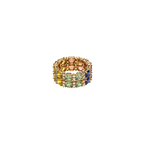 ANELLO RAINBOW IN ORO ROSA CON DIAMANTI E ZAFFIRI MULTICOLOR - AR2559/MS