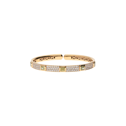 BRACCIALE RIGIDO IN ORO ROSA CON PAVÉ DI DIAMANTI BIANCHI E DIAMANTI FANCY - 000-4498NS-DF