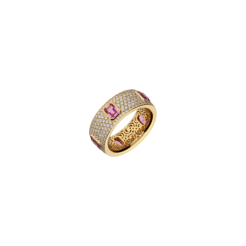 ANELLO IN ORO ROSA CON PAVE' DI DIAMANTI E ZAFFIRI ROSA - 000-4750NS-ZR