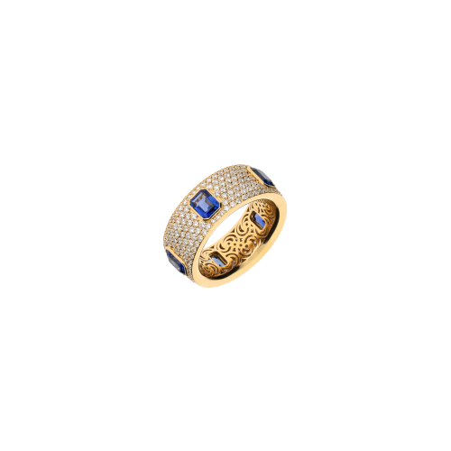 ANELLO IN ORO ROSA CON PAVÉ DI DIAMANTI E ZAFFIRI BLU - 000-4750NS-ZB