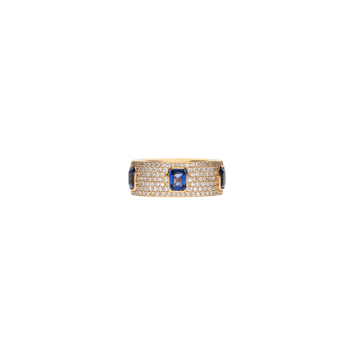 ANELLO IN ORO ROSA CON PAVÉ DI DIAMANTI E ZAFFIRI BLU - 000-4750NS-ZB