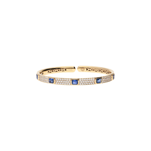 BRACCIALE RIGIDO IN ORO ROSA CON PAVÉ DI DIAMANTI E ZAFFIRI BLU - 000-4498NS-ZB