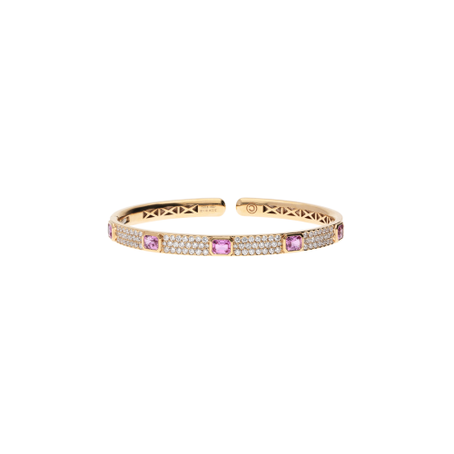 BRACCIALE RIGIDO IN ORO ROSA CON PAVE' DI DIAMANTI E ZAFFIRI ROSA - 000-4498NS-ZR