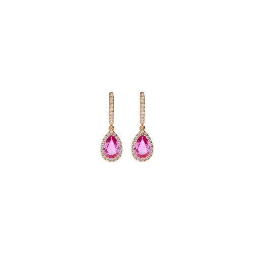 ORECCHINI A CERCHIETTO IN ORO ROSA E DIAMANTI CON PENDENTI GOCCE IN ZAFFIRI ROSA E DIAMANTI - 372-3573-ZR