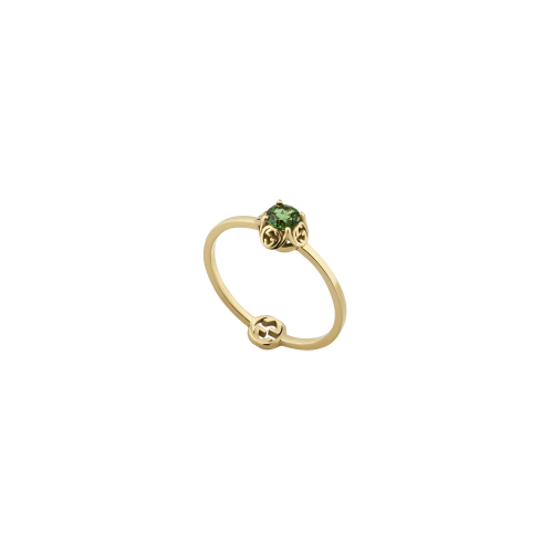 ANELLO INTERLOCKING GG 18 CARATI CON TORMALINA - YBC662428001