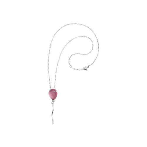 CATENA PALLONCINO IN ORO BIANCO  CON DIAMANTI RODONITE E CRISTALLO DI ROCCA - P00786C415