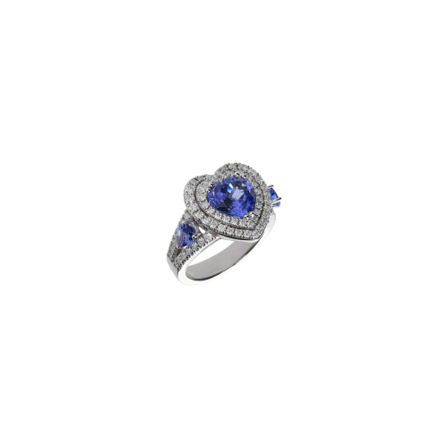 ANELLO CUORE IN ORO BIANCO CON PAVÉ DI DIAMANTI E TANZANITE - 1AN1480871/7