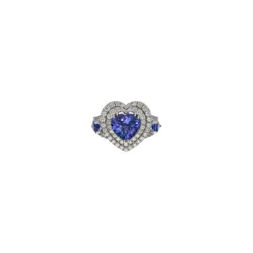 ANELLO CUORE IN ORO BIANCO CON PAVÉ DI DIAMANTI E TANZANITE - 1AN1480871/7