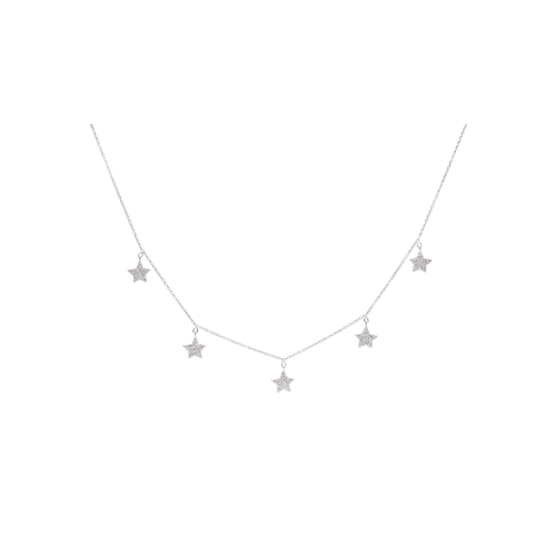 COLLANA IN ORO BIANCO CON STELLE PENDENTI IN PAVÉ DI DIAMANTI - C054/13-OB