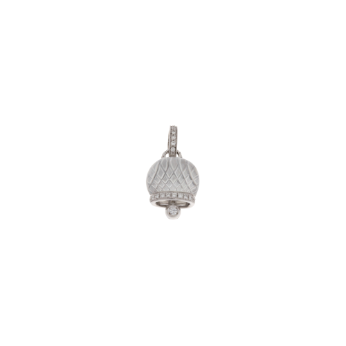 CIONDOLO CAMPANELLA MEDIA IN ORO BIANCO CON DIAMANTI E CRISTALLO DI ROCCA - 17394
