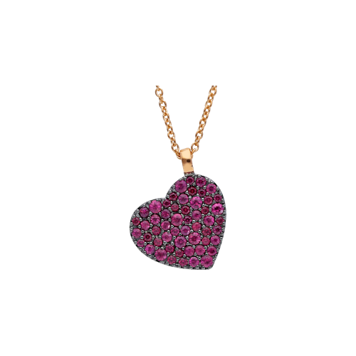 COLLANA CUORE IN ORO ROSA E ORO NERO BRUNITO CON PAVÉ DI RUBINI - VP24881RUPS