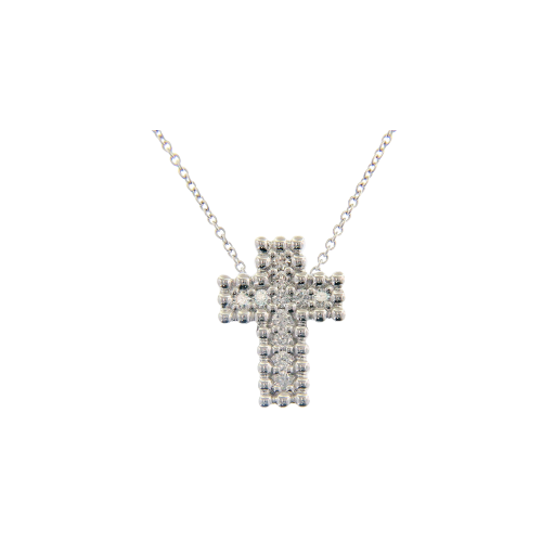 COLLANA IN ORO BIANCO CON  CROCE PENDENTE  IN PAVÉ DI DIAMANTI - VP25930DW